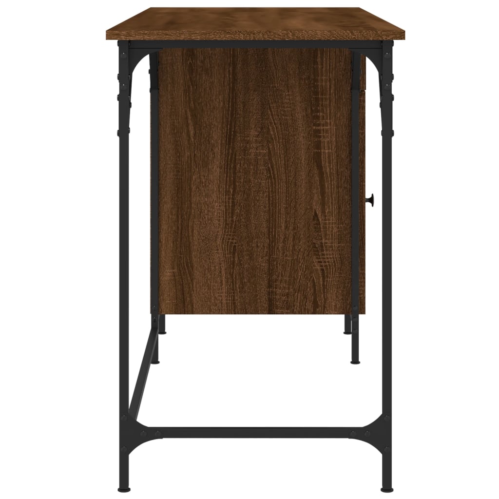 Computer Desk Brown Oak Engineered Wood, Metal Medium