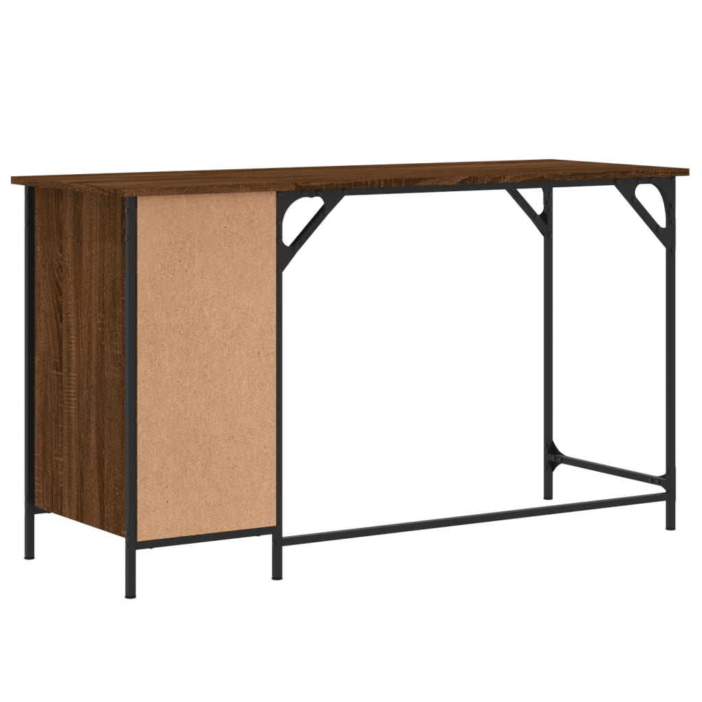 Computer Desk Brown Oak Engineered Wood, Metal Medium