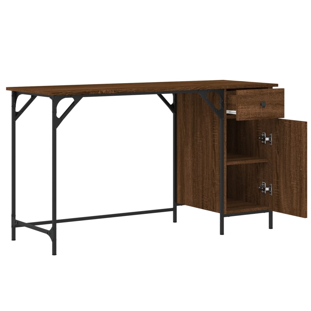 Computer Desk Brown Oak Engineered Wood, Metal Medium