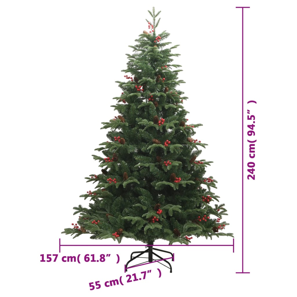 Artificial Hinged Christmas Tree Green with red berries PVC, PE, Iron