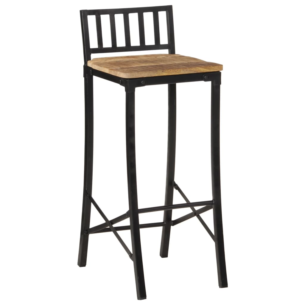 Bar Chair Set of 2 Natural Solid Mango Wood Tall Footrest
