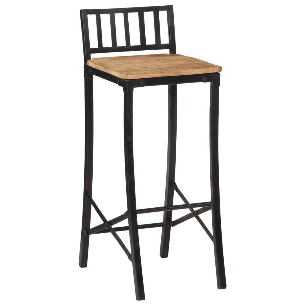 Bar Chair Set of 2 Natural Solid Mango Wood Tall Footrest