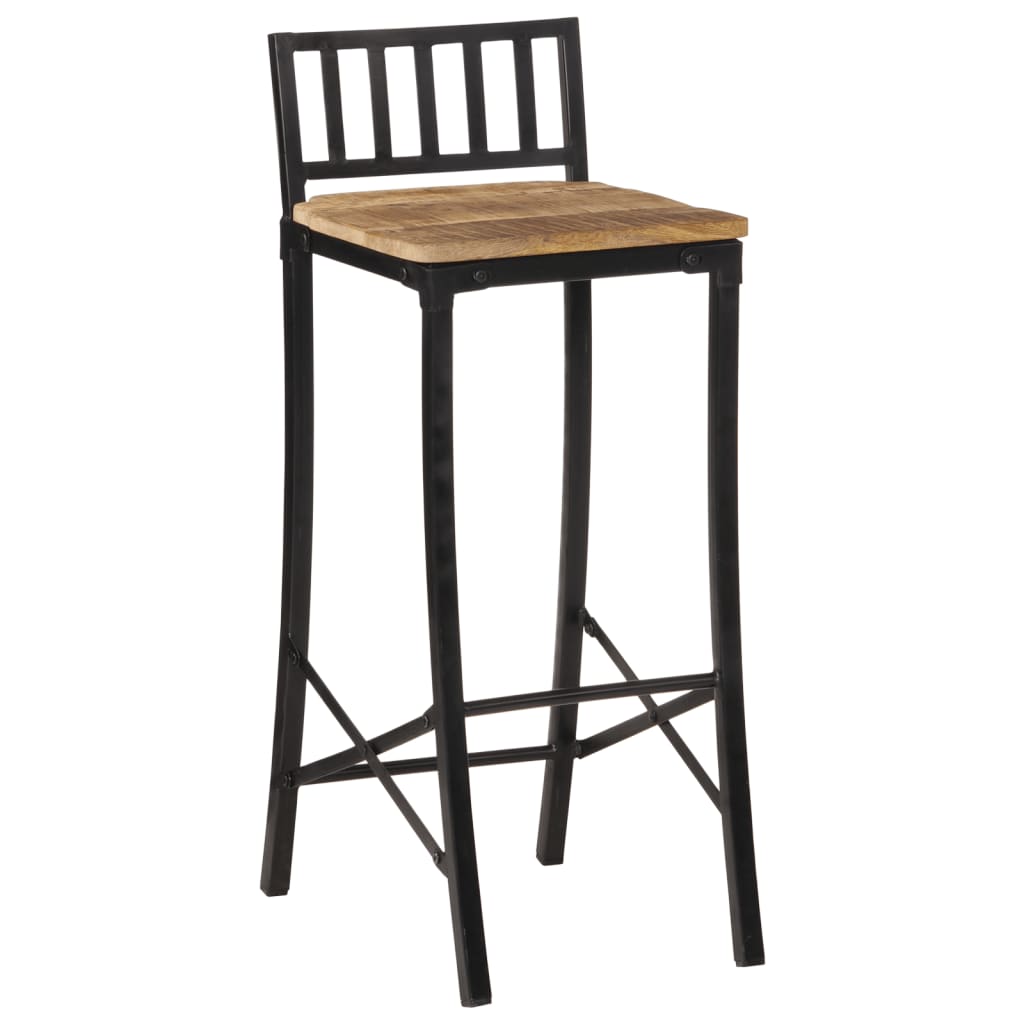 Bar Chair Set of 2 Natural Solid Mango Wood Tall Footrest