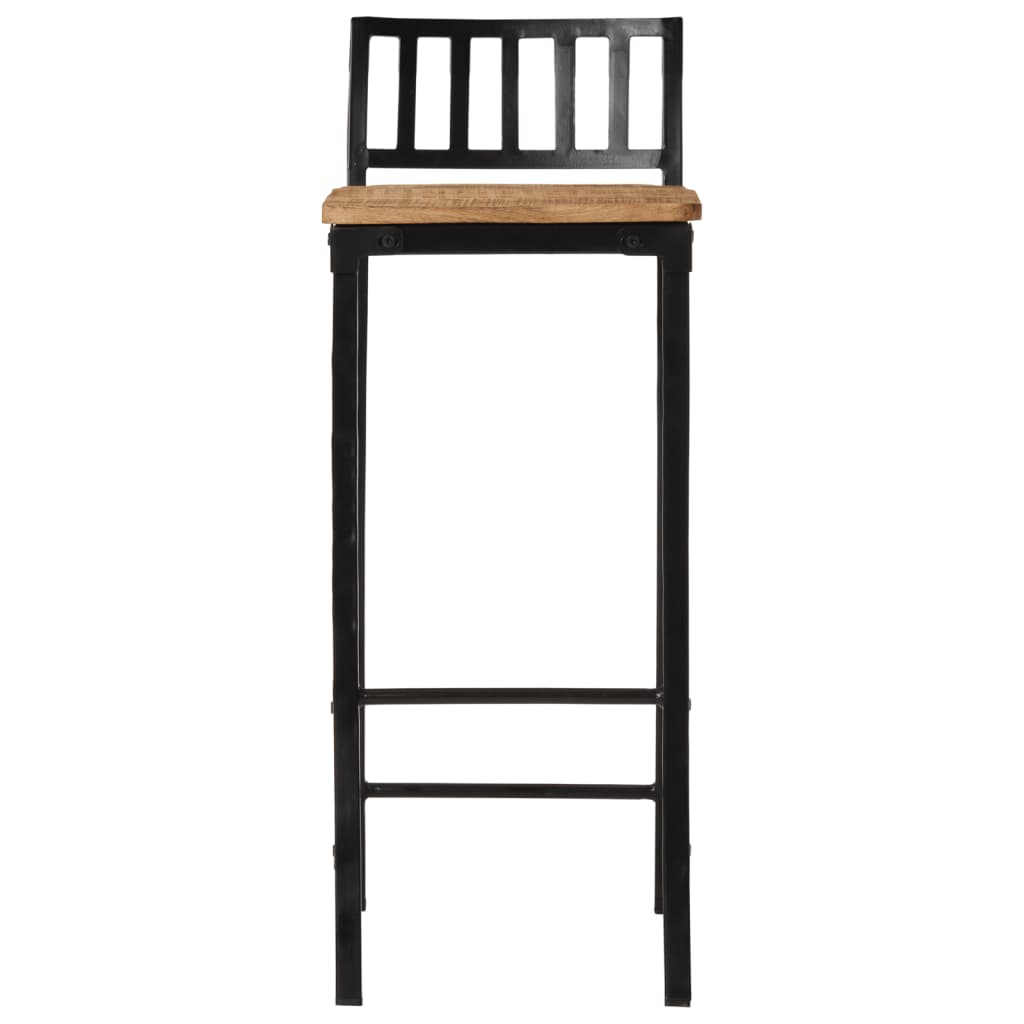 Bar Chair Set of 2 Natural Solid Mango Wood Tall Footrest