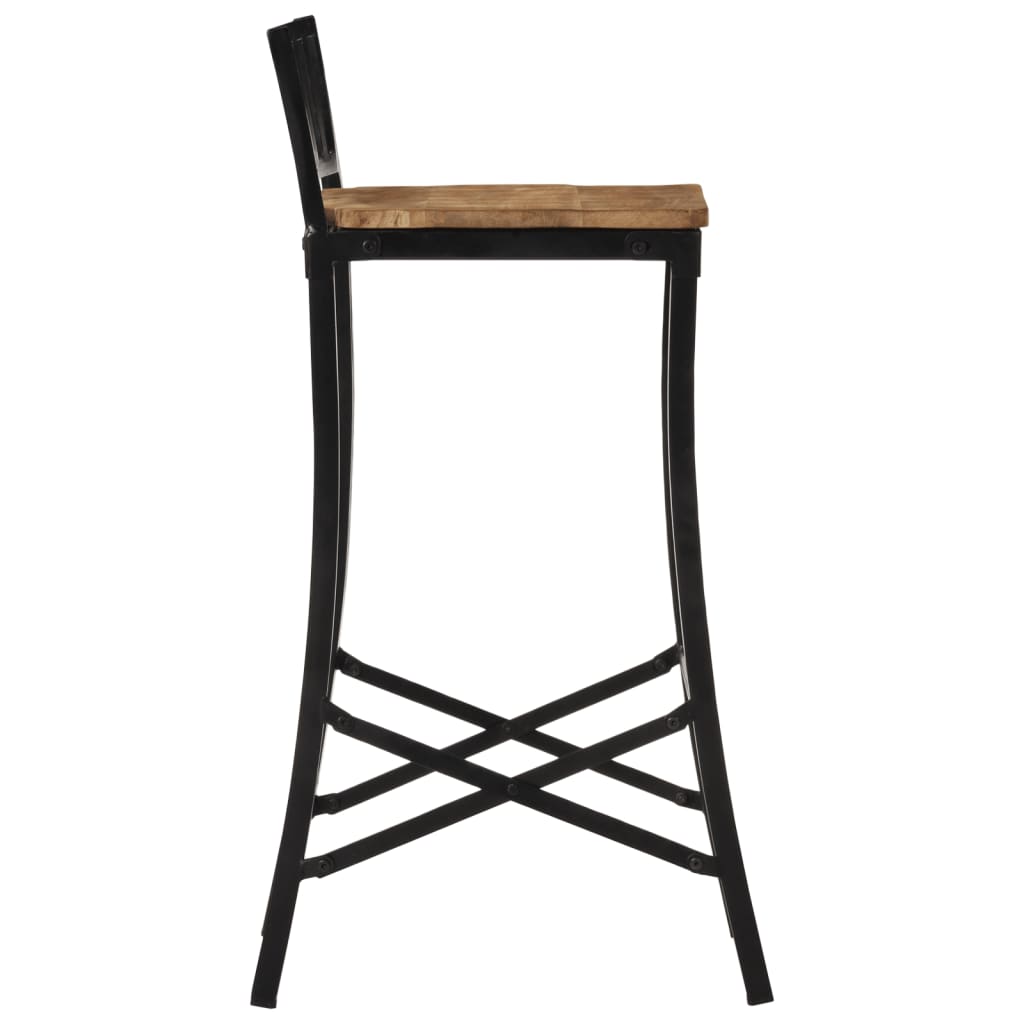 Bar Chair Set of 2 Natural Solid Mango Wood Tall Footrest