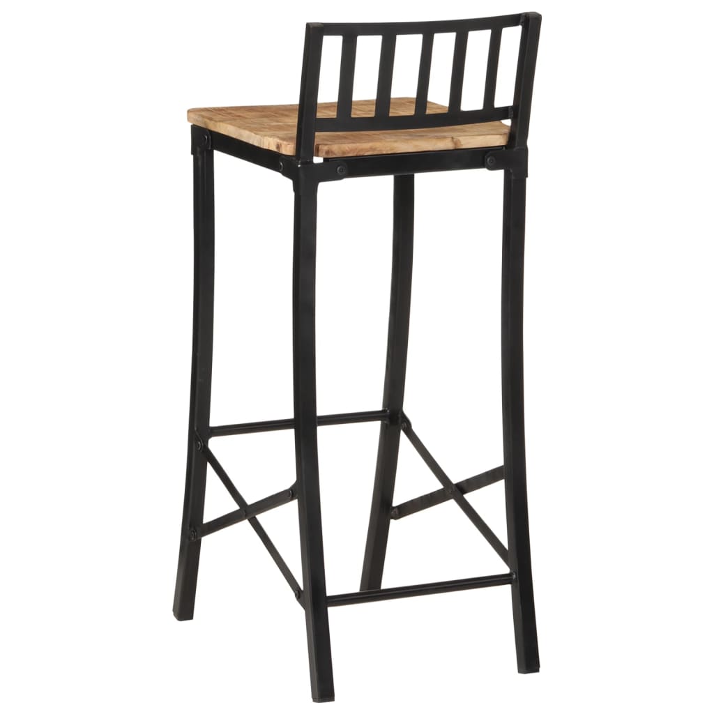 Bar Chair Set of 2 Natural Solid Mango Wood Tall Footrest