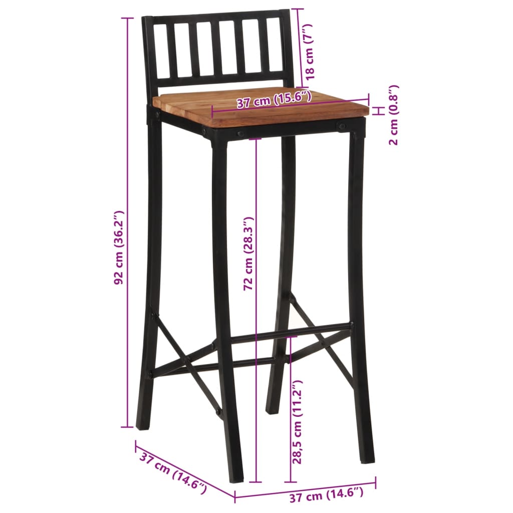 Bar Chair Set of 4 Natural wood and black