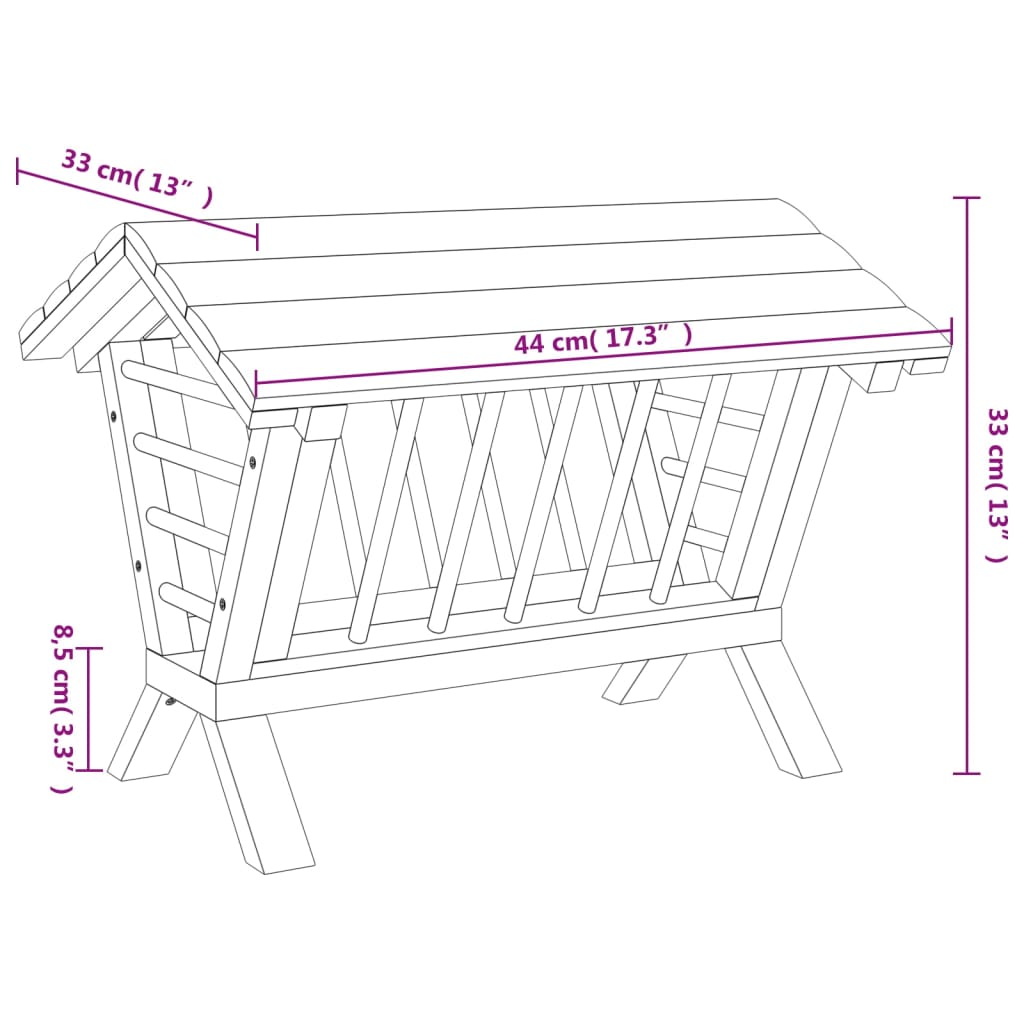 Rabbit Hay Feeder 17.3"x13"x13" Solid Wood Fir