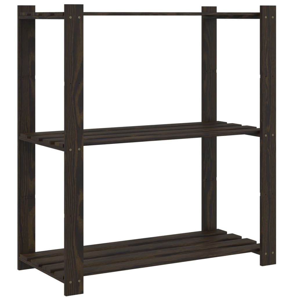 3-Tier Storage Rack Black 31.5x15.0x35.4" Solid Wood Pine