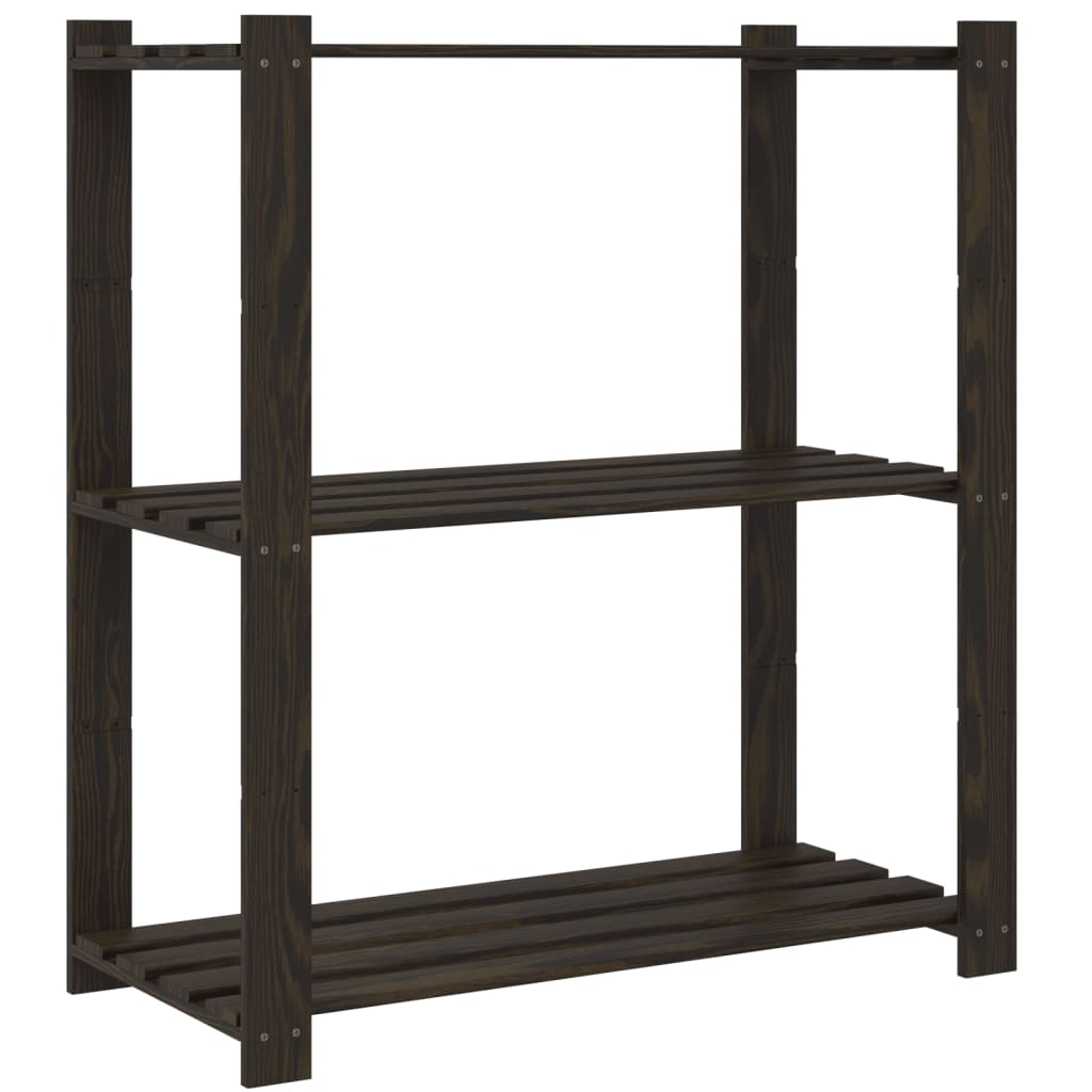 3-Tier Storage Rack Black 31.5x15.0x35.4" Solid Wood Pine