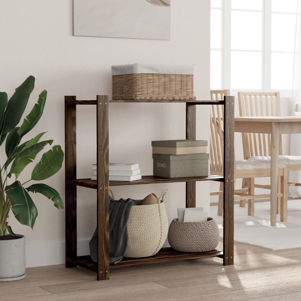 3-Tier Storage Rack Black 31.5x15.0x35.4" Solid Wood Pine