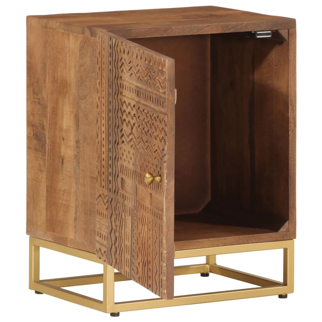 Bedside Cabinet Natural Mango Wood Solid Mango Wood and Iron Medium