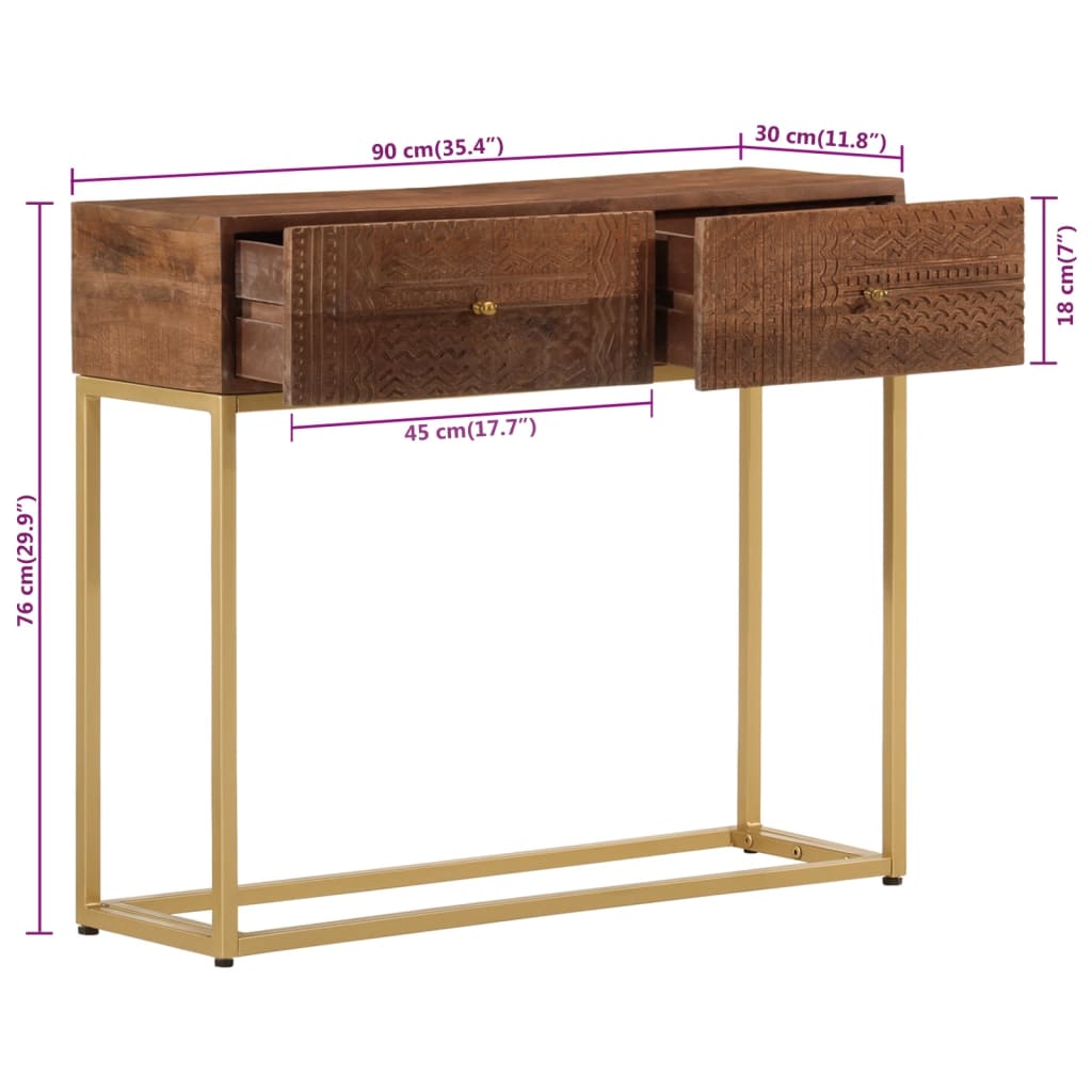 Console Table Brown Solid Mango Wood 35.4 x 11.8 x 29.9 in