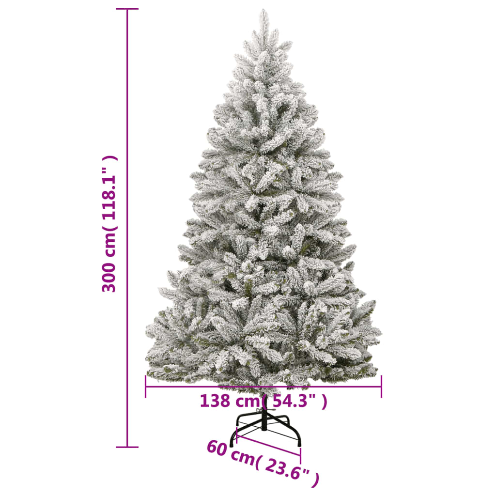 Artificial Hinged Christmas Tree 300 LEDs & Flocked Snow 118.1"
