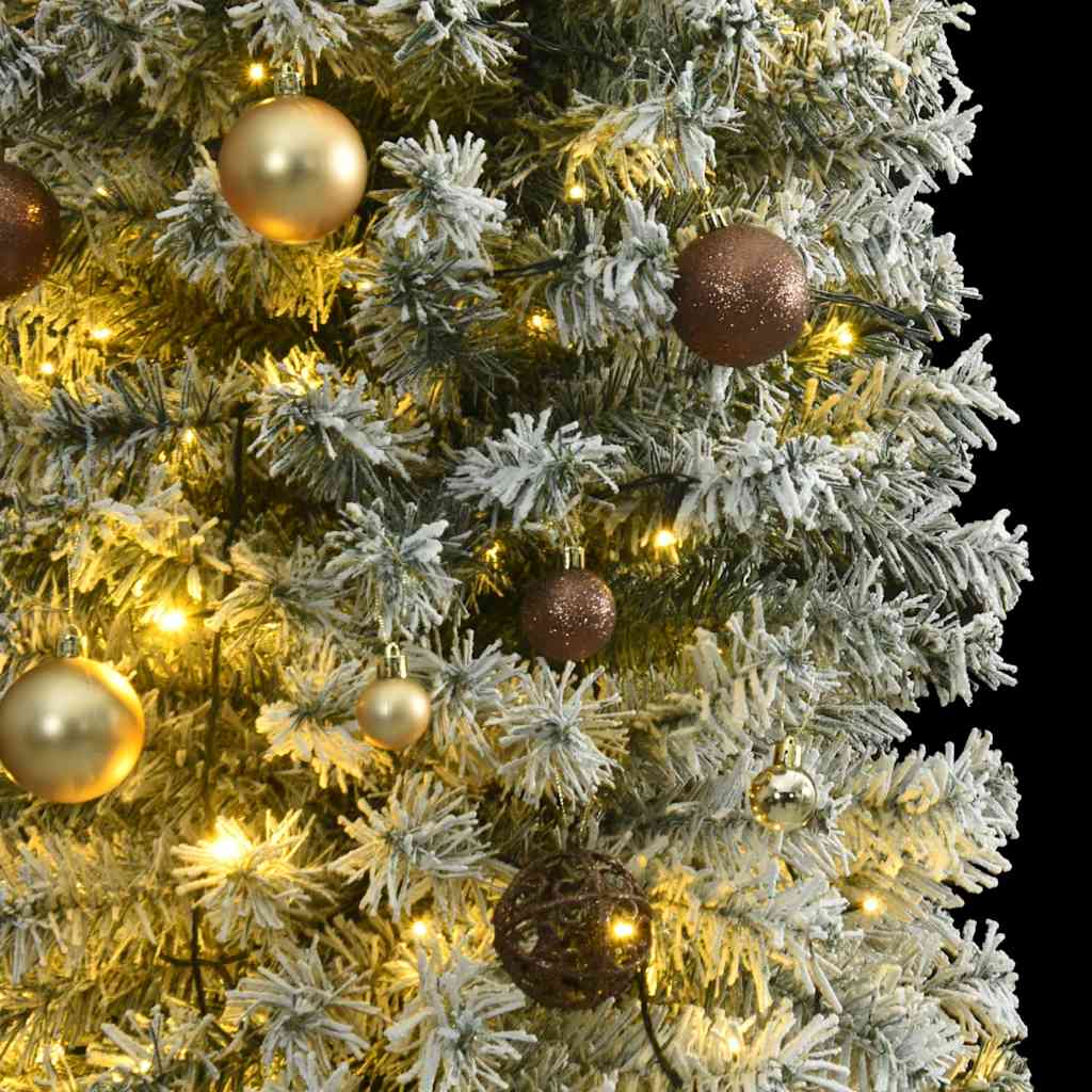 Slim Christmas Tree 300 LEDs & Ball Set & Flocked Snow 118.1"