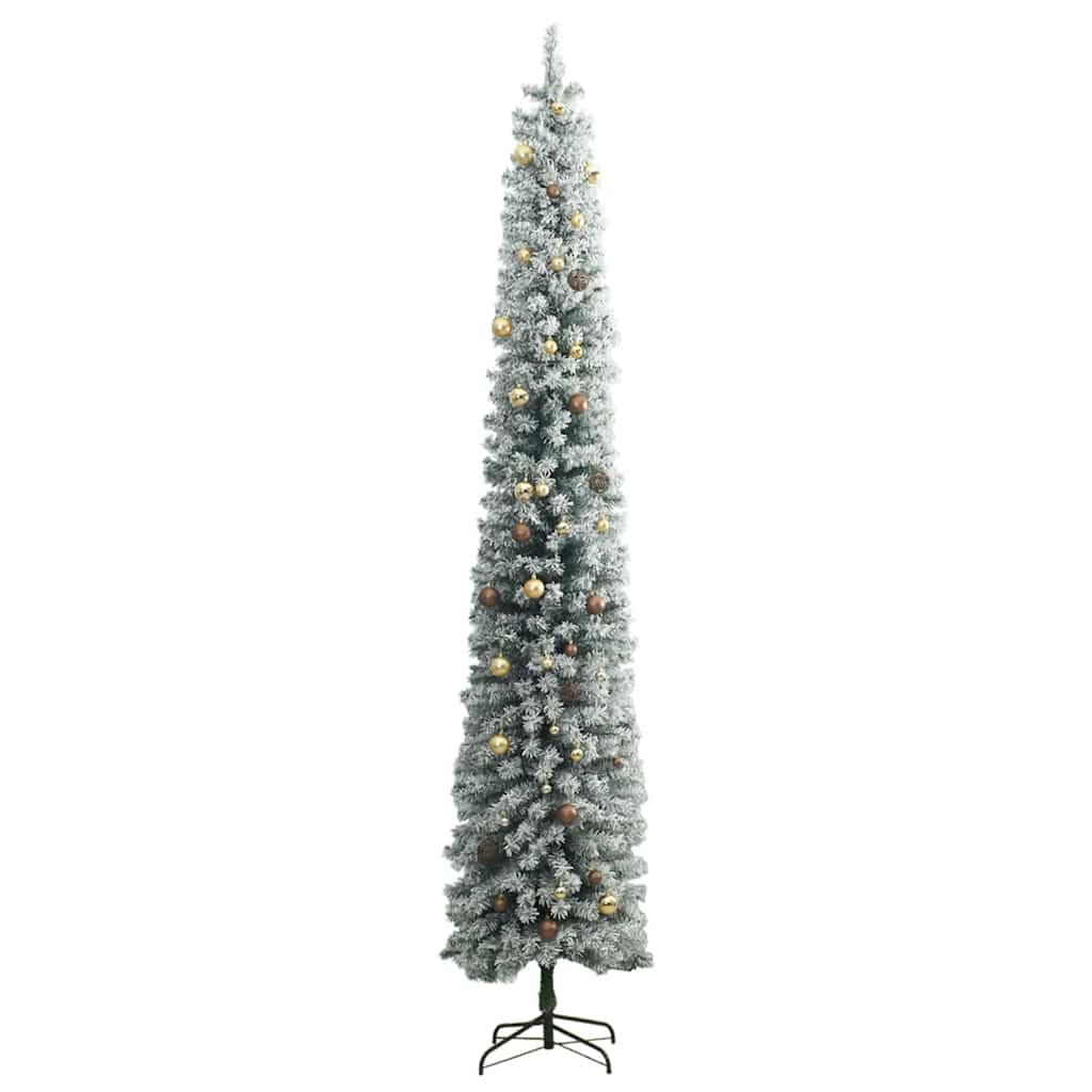 Slim Christmas Tree 300 LEDs & Ball Set & Flocked Snow 118.1"