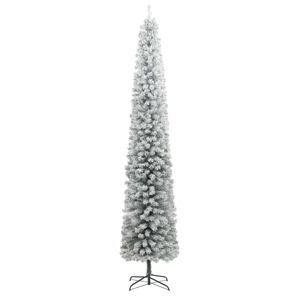 Slim Christmas Tree 300 LEDs & Ball Set & Flocked Snow 118.1"