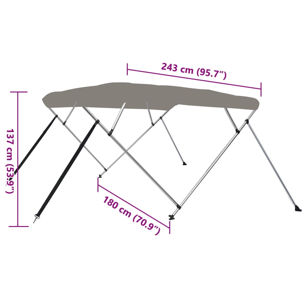 4-bow Bimini Top Grey 95.7x70.9x53.9"