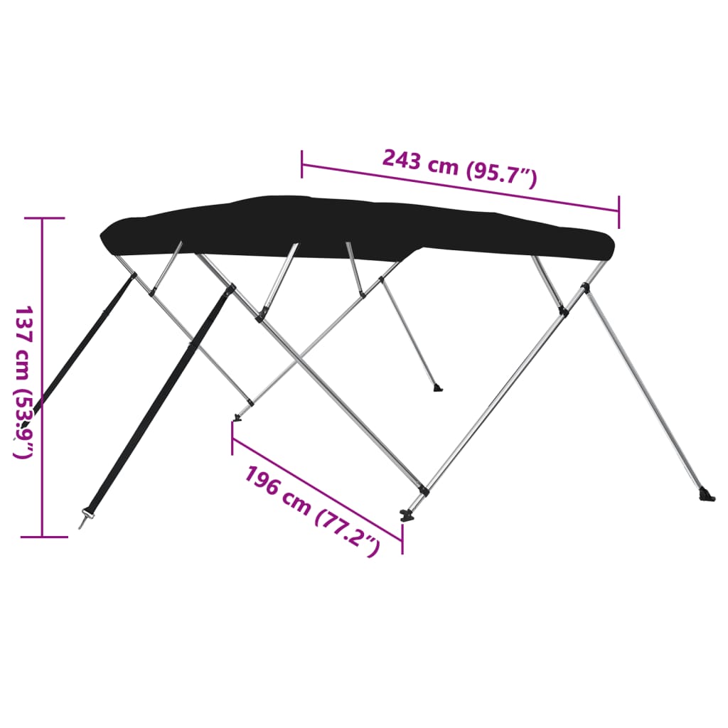 4-bow Bimini Top Black 95.7x77.2x53.9"
