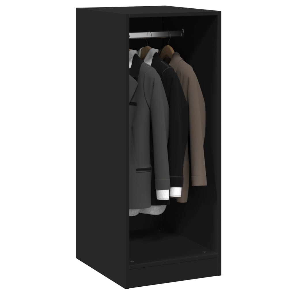 Wardrobe Black Engineered Wood Compact Storage Cabinet