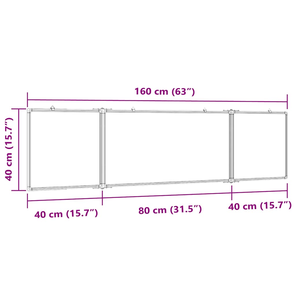 Magnetic Whiteboard Foldable 63"x15.7"x0.7" Aluminum