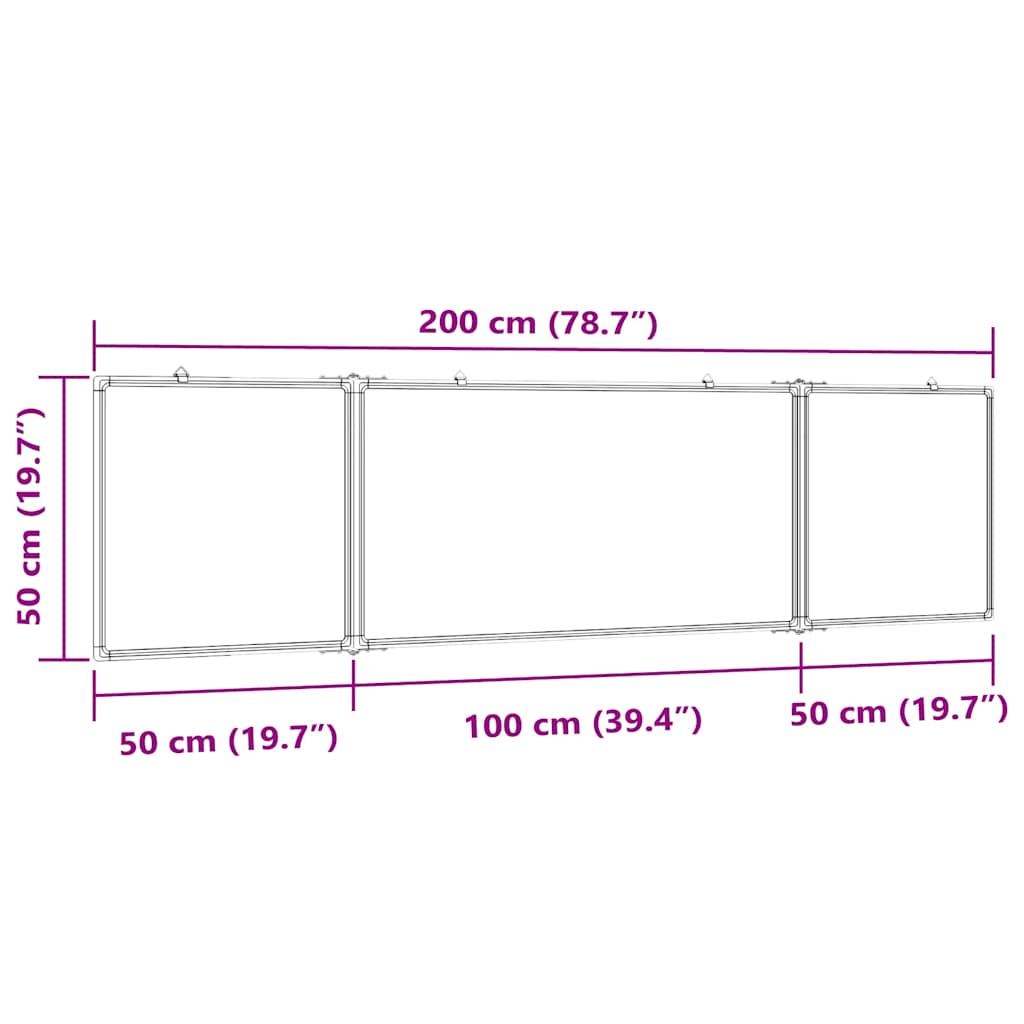 Magnetic Whiteboard Foldable 78.7x19.7x0.7" Aluminium