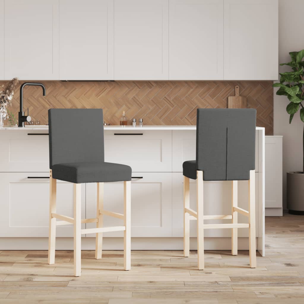 Bar Chair Dark Grey Solid Rubber Wood, Fabric (100% Polyester), Foam