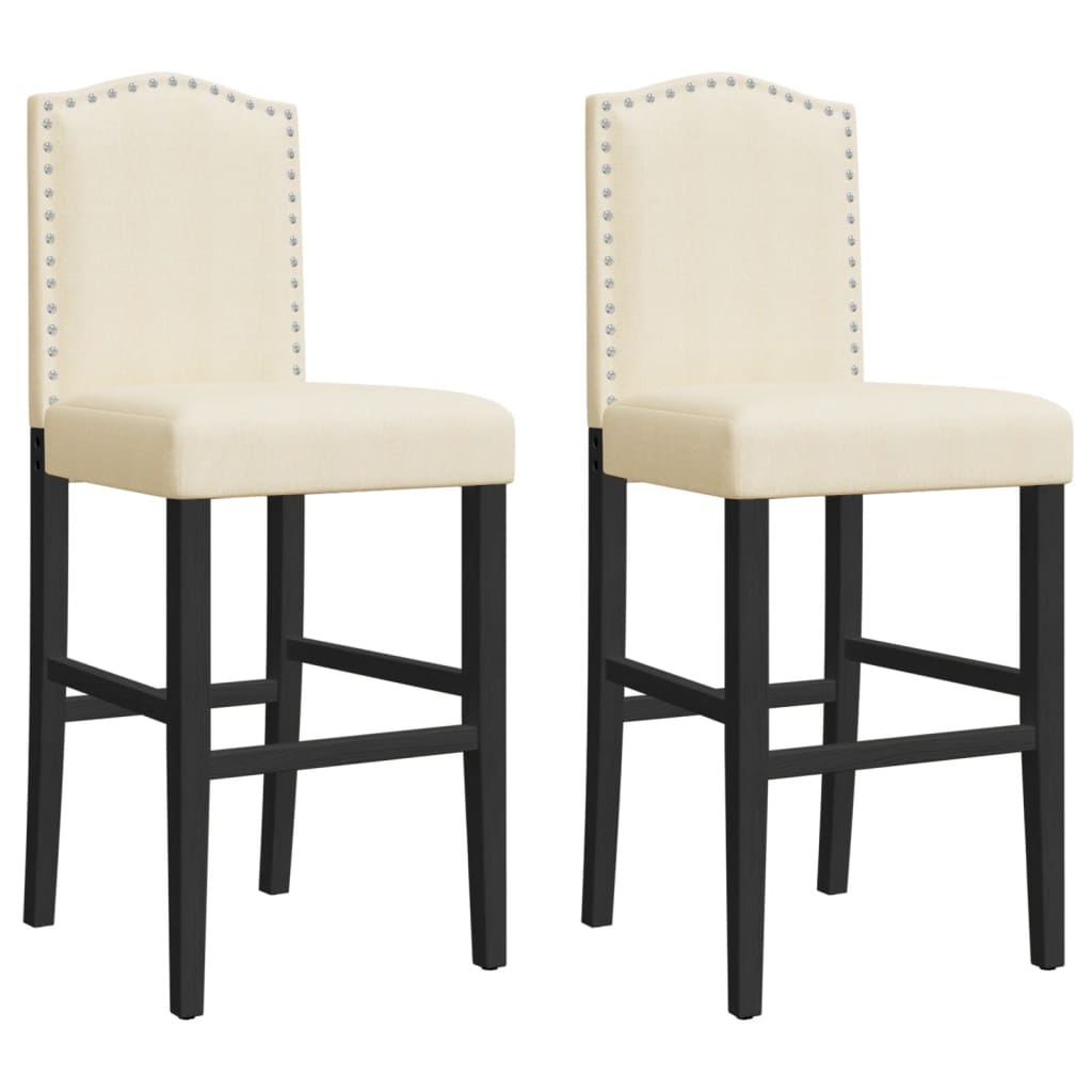 Bar Chair Cream and black Solid rubber wood, fabric (100% polyester)