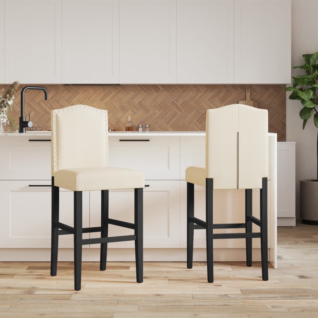 Bar Chair Cream and black Solid rubber wood, fabric (100% polyester)