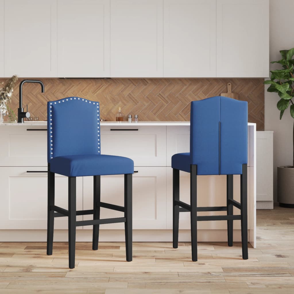 Bar Chair Blue and Black Solid rubberwood, fabric (100% polyester)