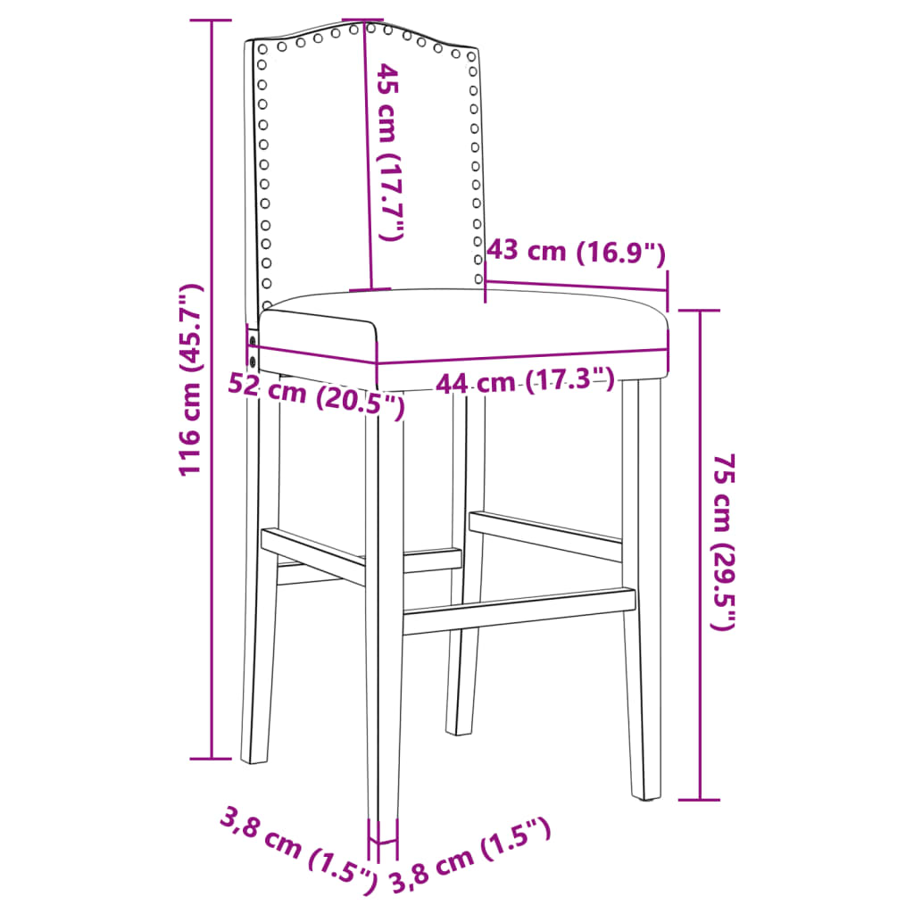 Bar Chair Blue and Black Solid rubberwood, fabric (100% polyester)