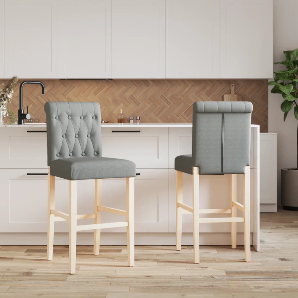 Bar Chair Light grey Solid rubber wood, fabric (100% polyester), foam