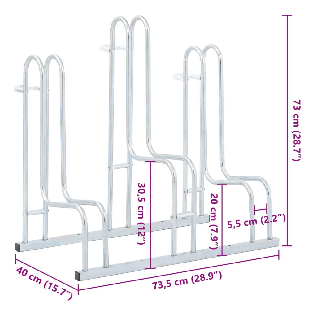 Bicycle Stand for 3 Bikes Floor Freestanding Galvanized Steel