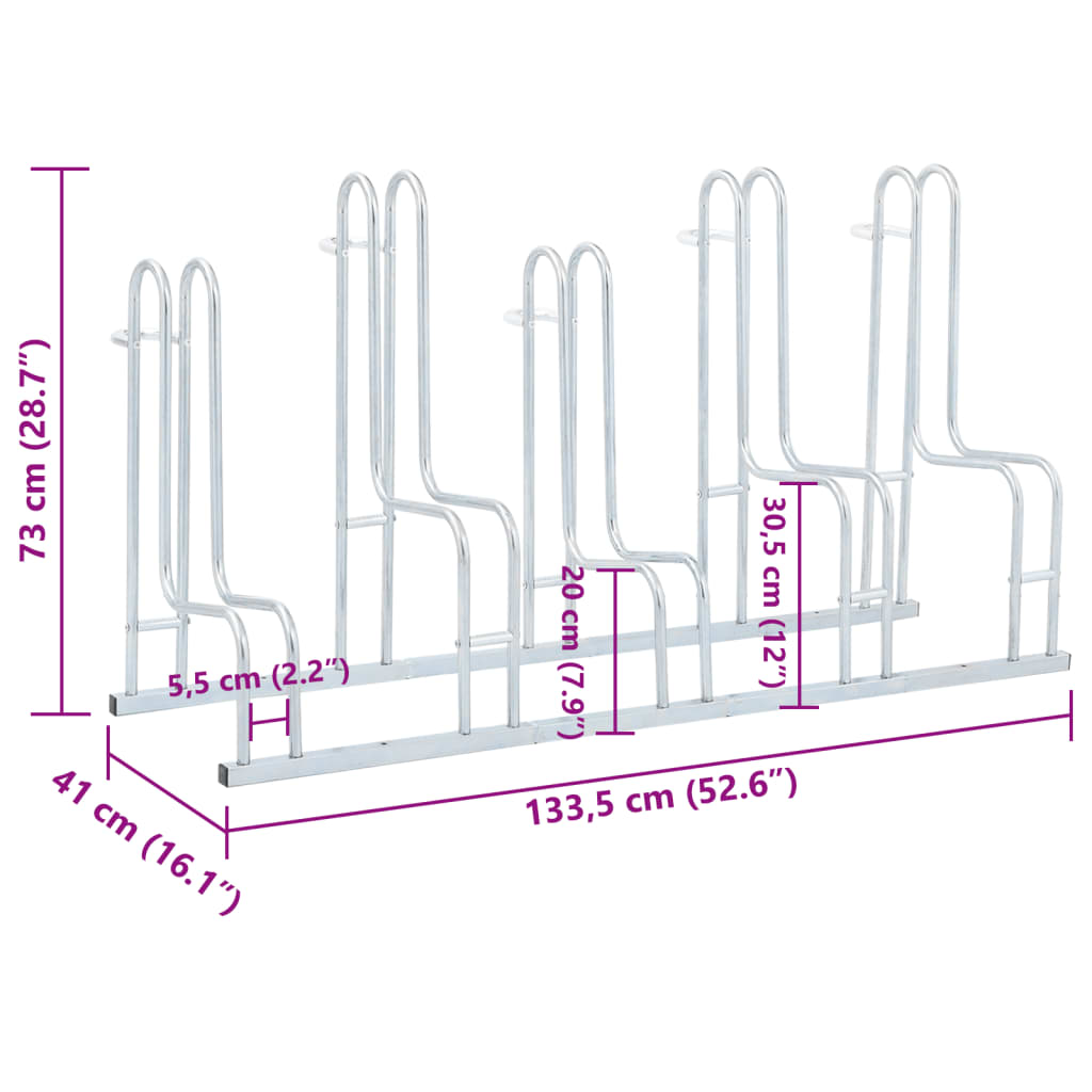 Bicycle Stand for 5 Bikes Floor Freestanding Galvanized Steel