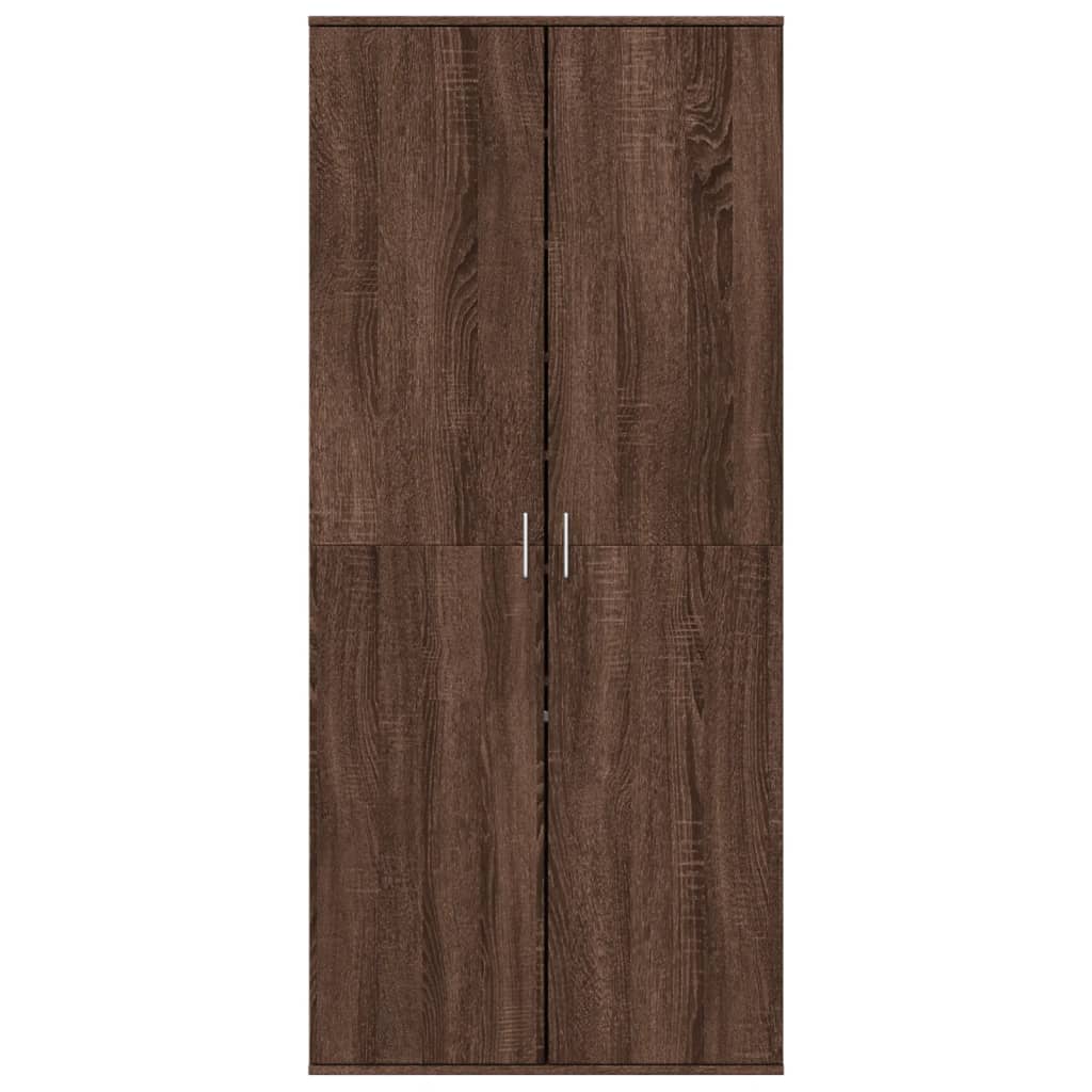 Brown Oak Shoe Cabinet Engineered Wood Medium Shoe Storage