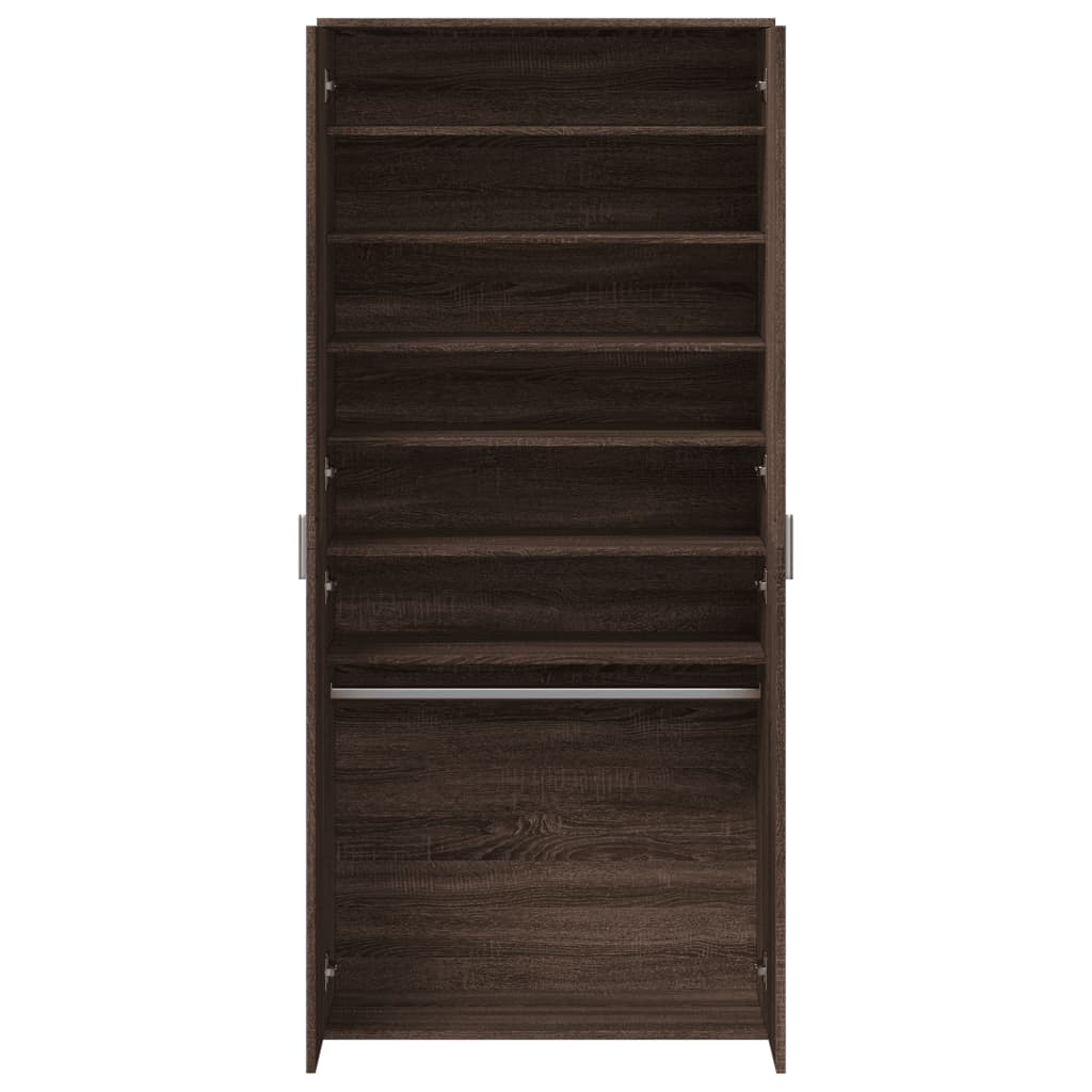 Brown Oak Shoe Cabinet Engineered Wood Medium Shoe Storage