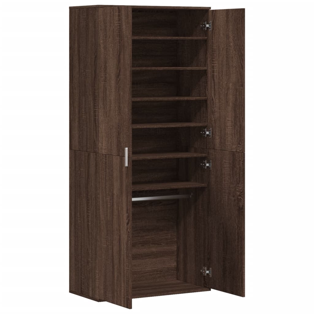 Brown Oak Shoe Cabinet Engineered Wood Medium Shoe Storage