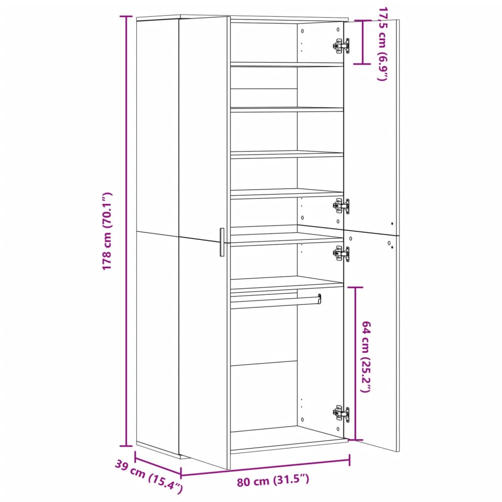 Brown Oak Shoe Cabinet Engineered Wood Medium Shoe Storage