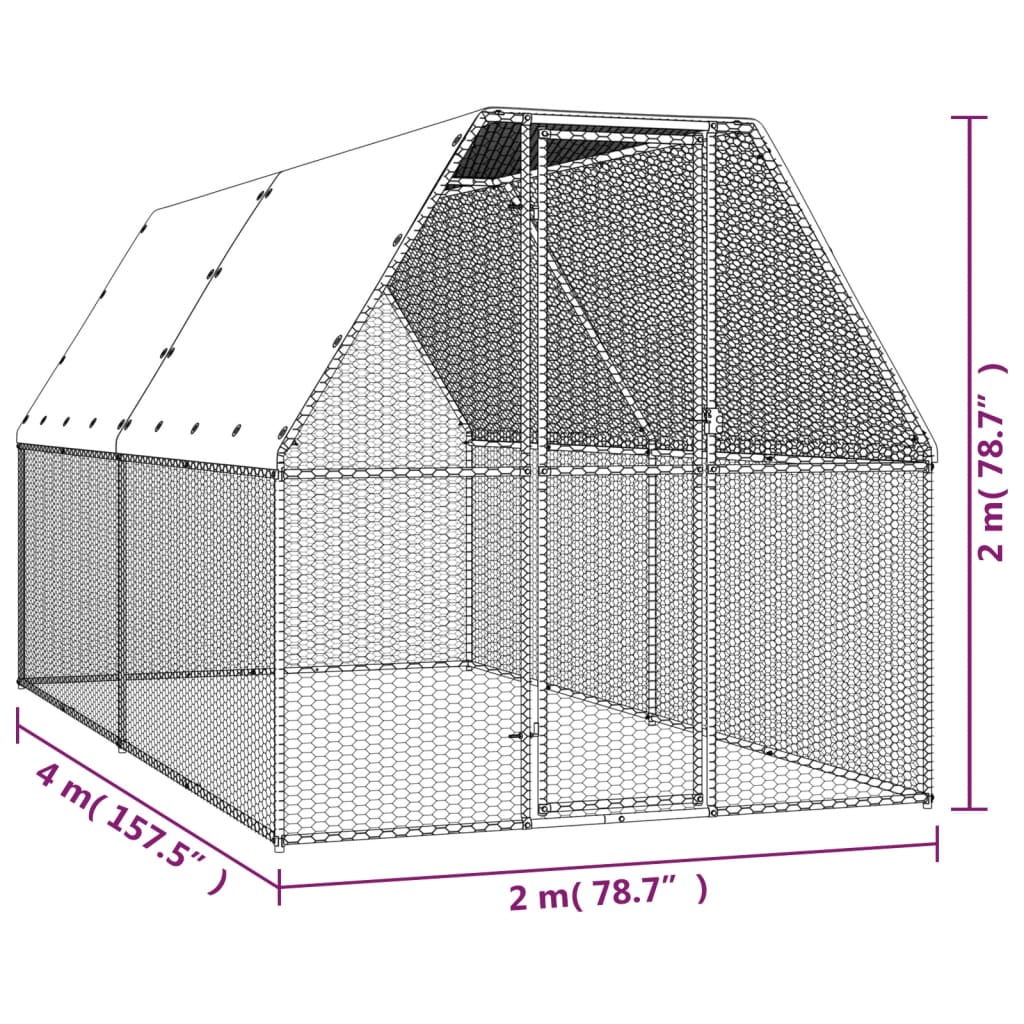Chicken Cage Silver and Grey Galvanized Steel, Polyethylene Large