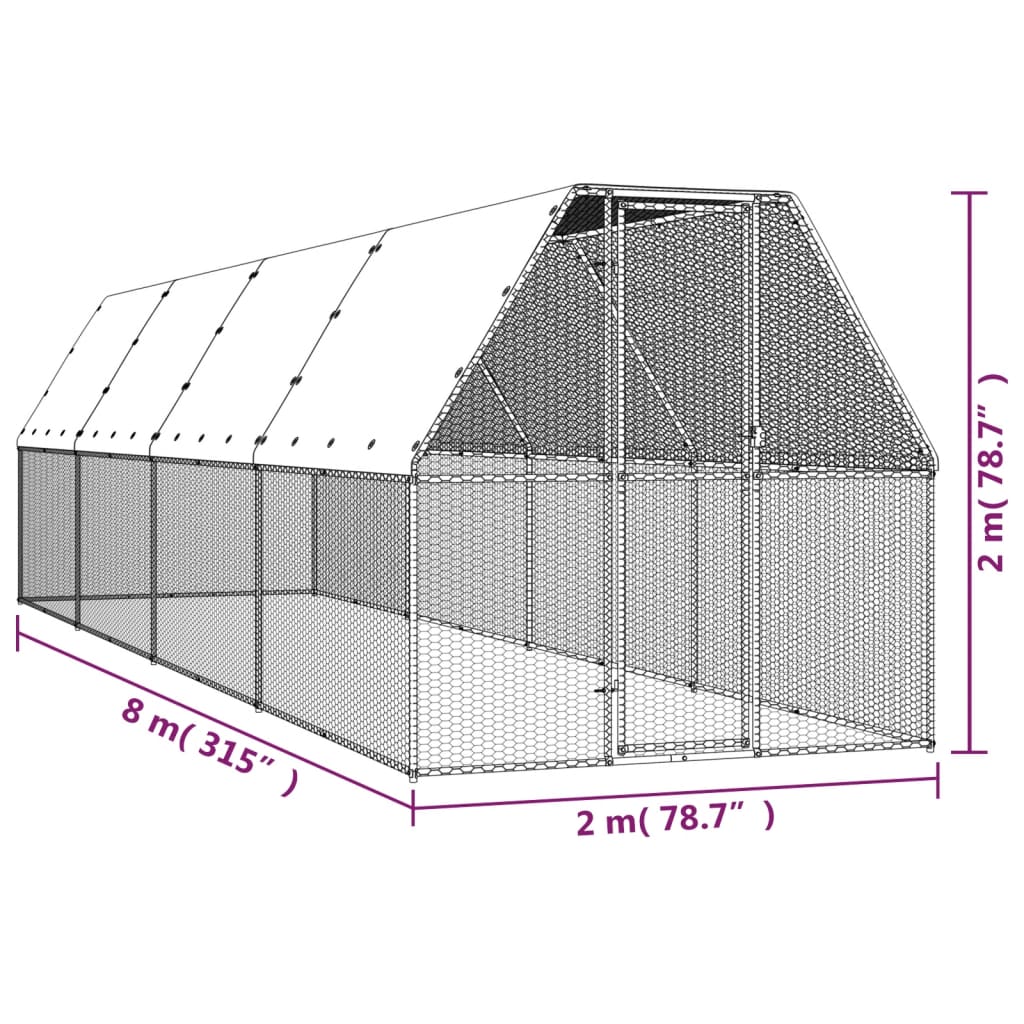 Chicken Cage Silver and Grey Galvanized Steel, Polyethylene Large