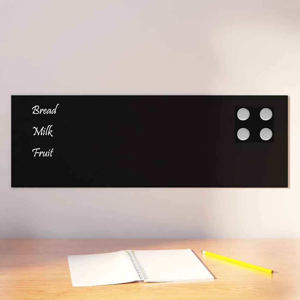 Wall-mounted Magnetic Board Black 23.6"x7.9" Tempered Glass