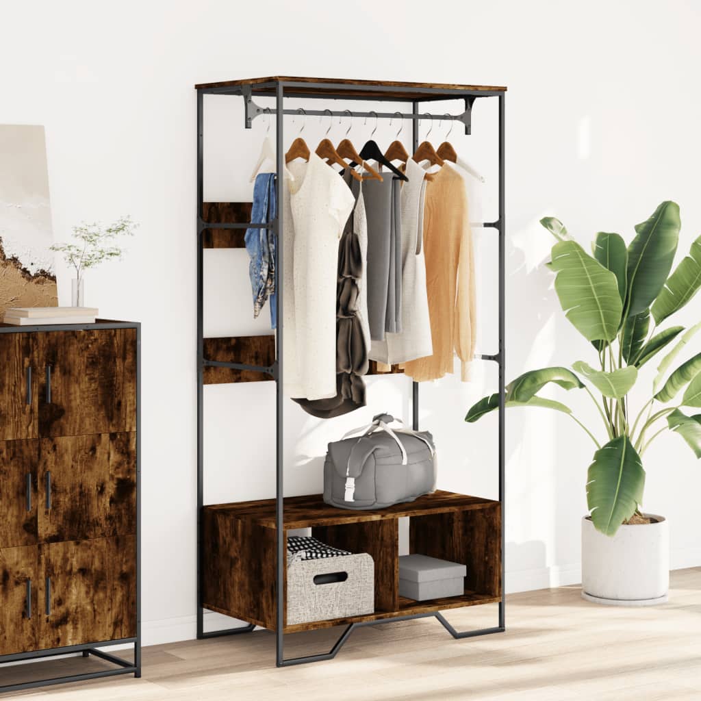 Wardrobe Smoked Oak Engineered Wood, Metal 35.4x19.7x70.9 in