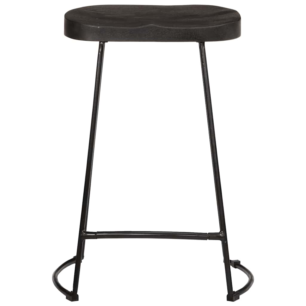 Bar Stool Set of 2 Black Solid Mango Wood, Iron Footrest