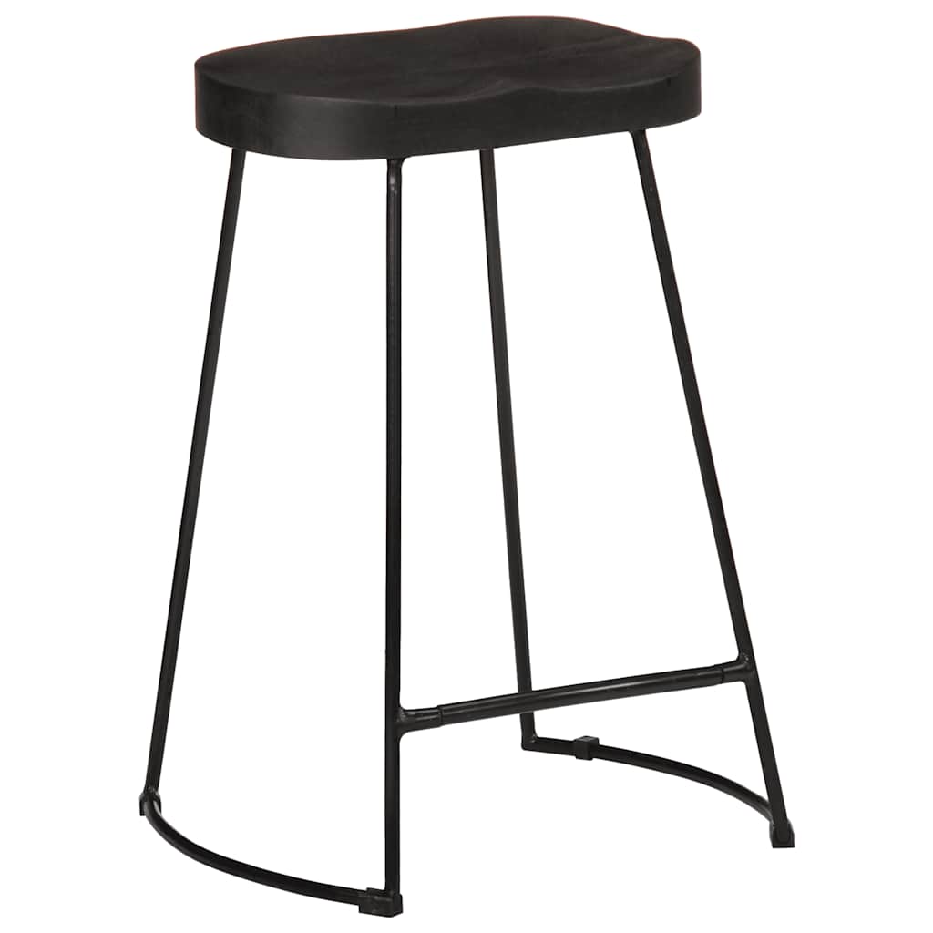 Bar Stool Set of 2 Black Solid Mango Wood, Iron Footrest