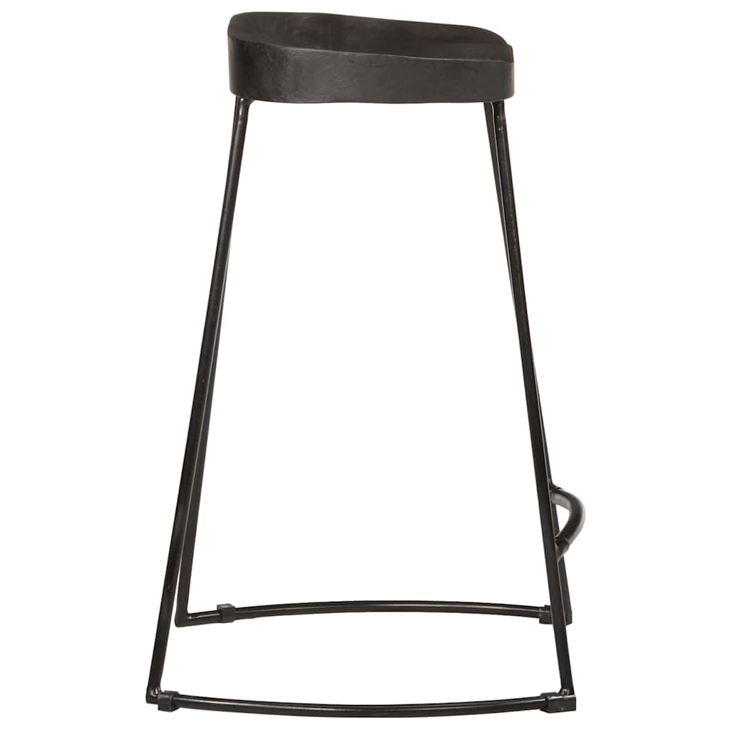 Bar Stool Set of 2 Black Solid Mango Wood, Iron Footrest