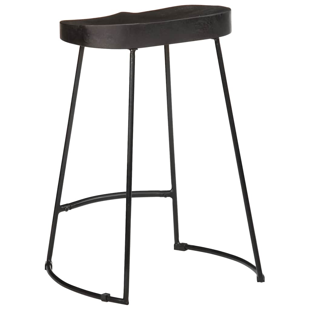 Bar Stool Set of 2 Black Solid Mango Wood, Iron Footrest