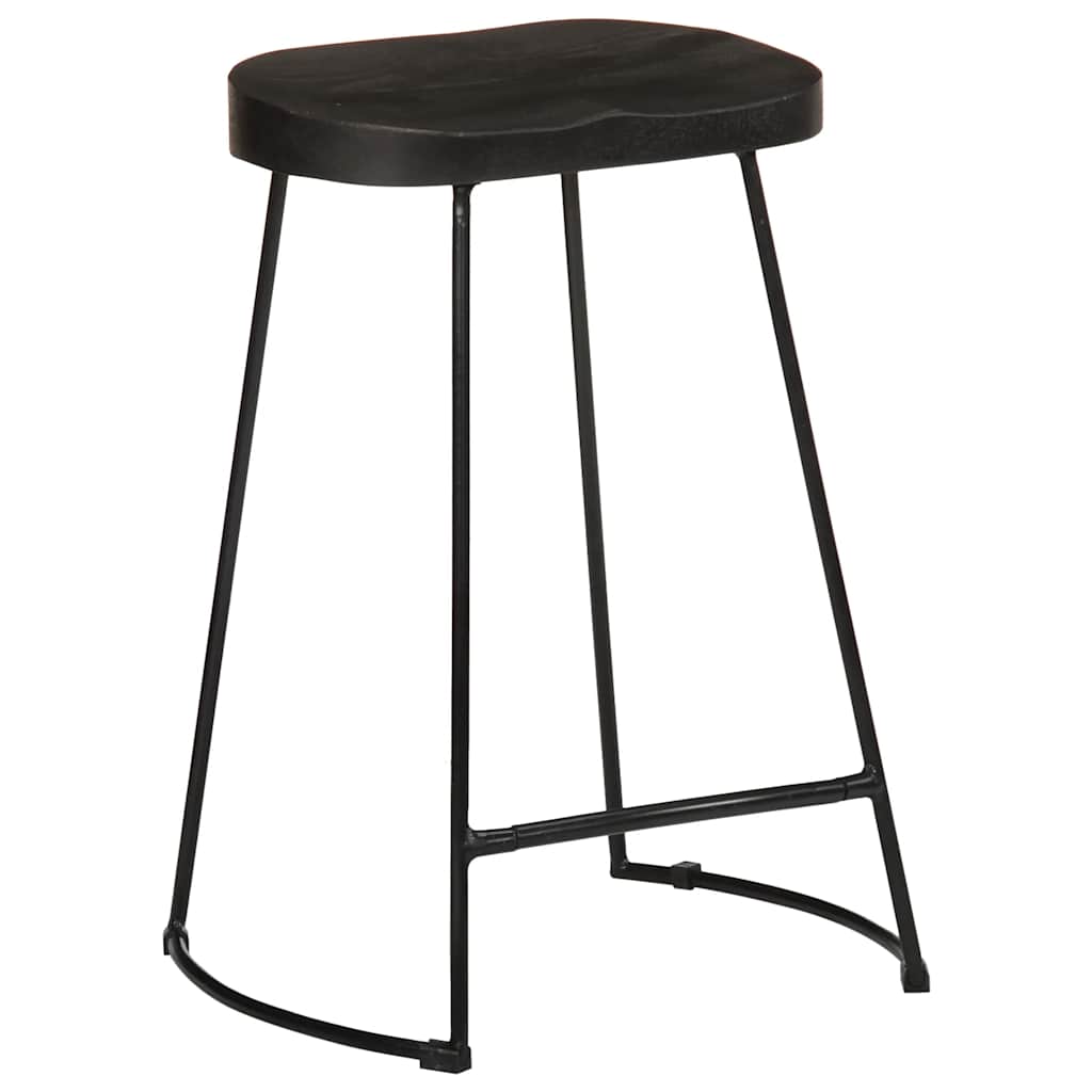 Bar Stool Set of 2 Black Solid Mango Wood, Iron Footrest