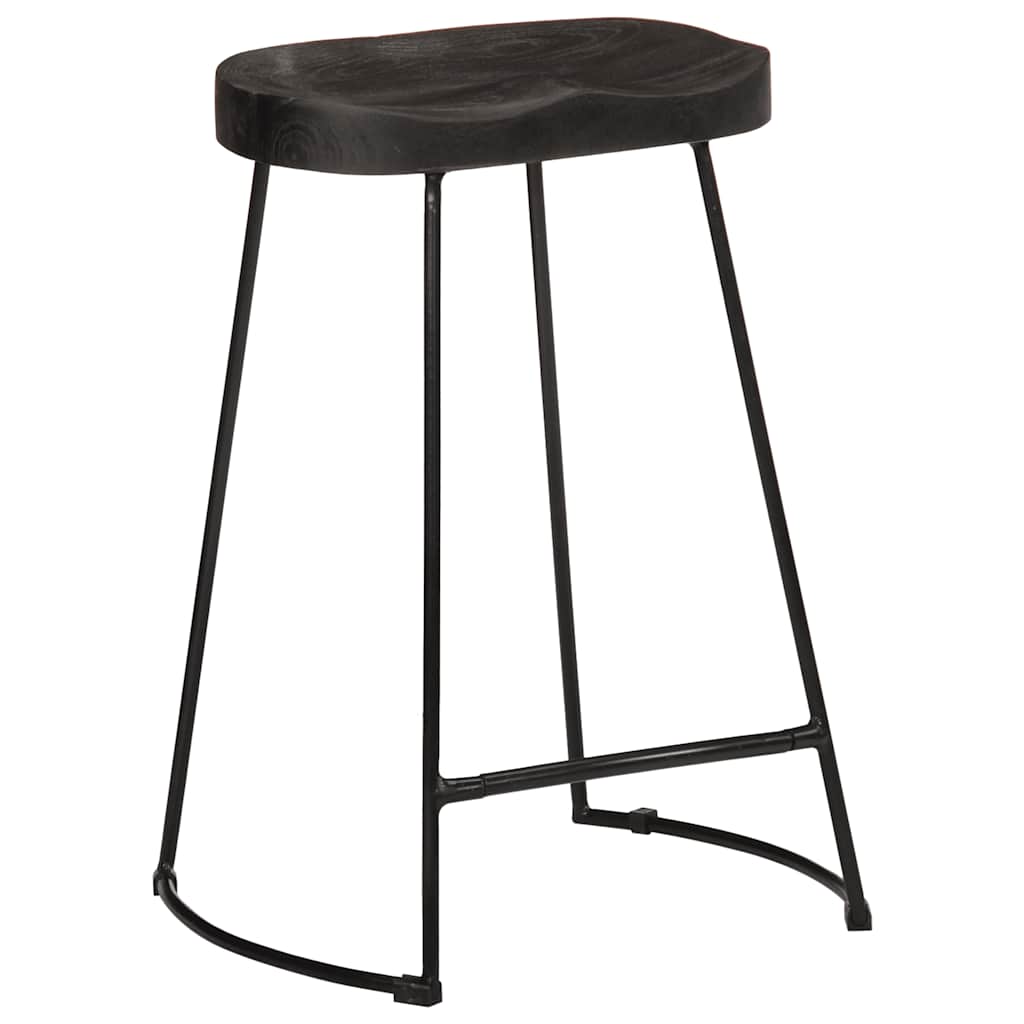 Bar Stool Set of 2 Black Solid Mango Wood, Iron Footrest