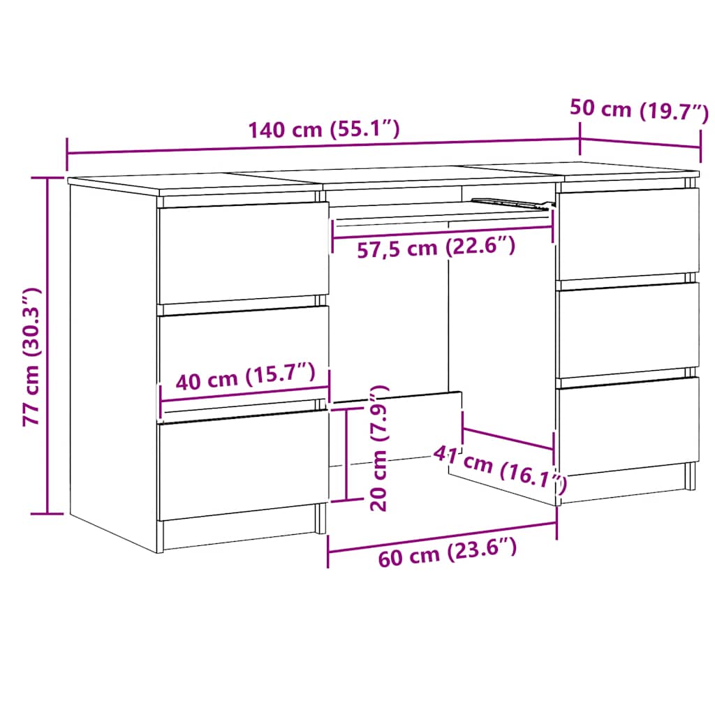 Writing Desk Artisan Oak Engineered wood Large Writing Desk