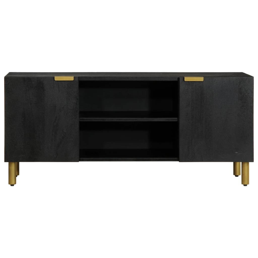 TV Cabinet Black Engineered wood, Solid mango wood, Brass